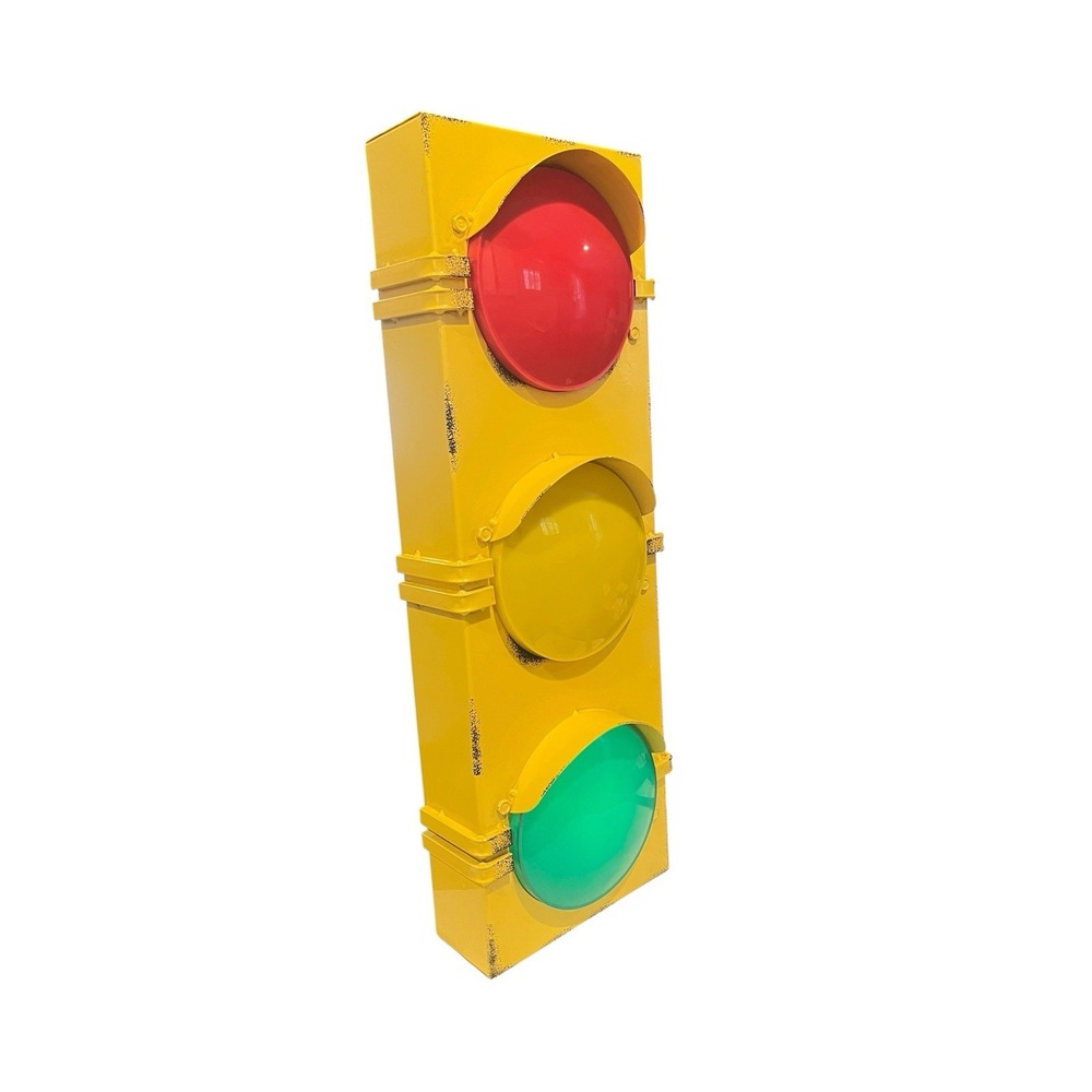 Yellow Metal Light Up Traffic Light Wall Mount Decor Battery Powered 25"